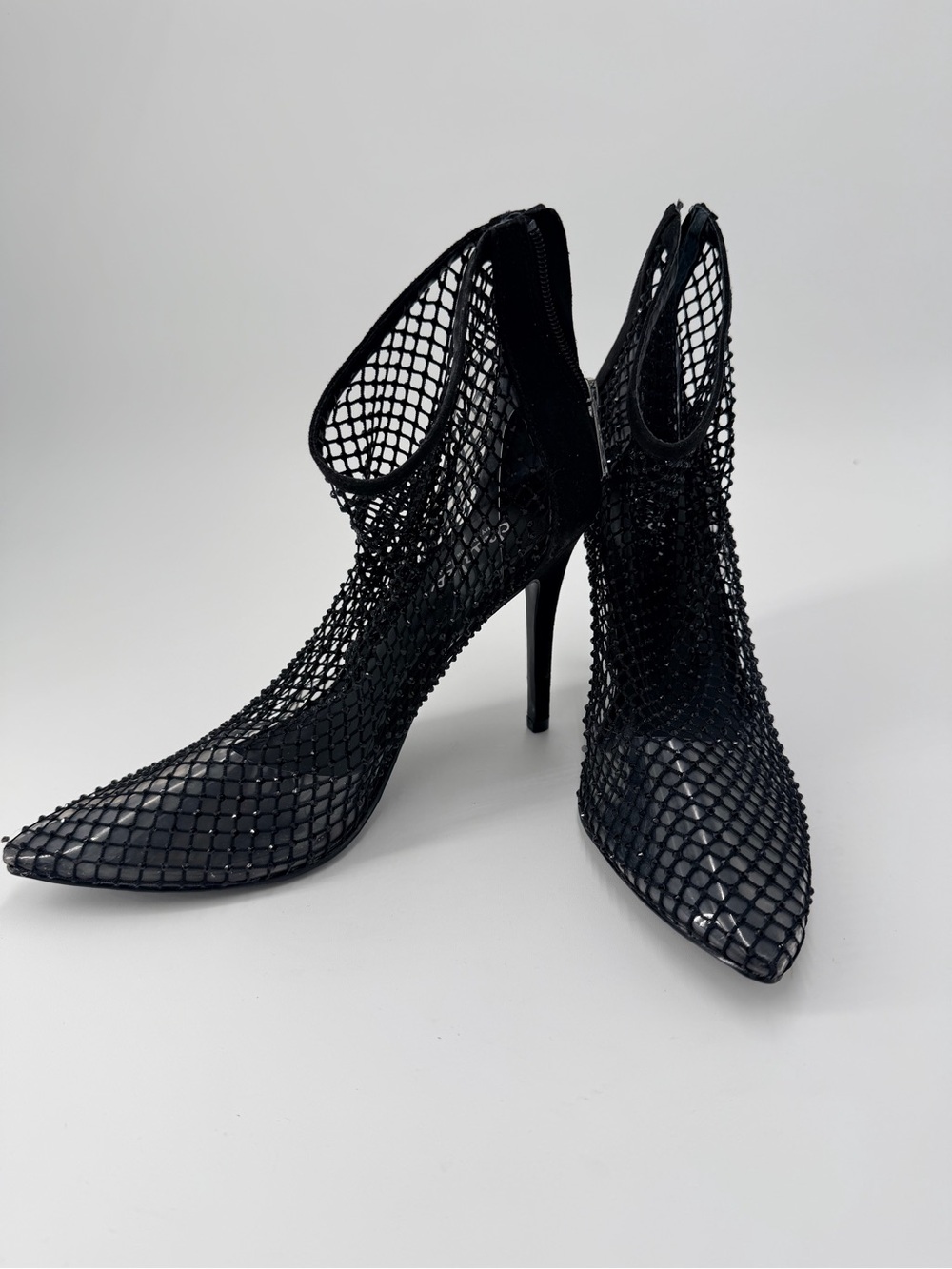 Charles David Black Mesh Pointed-Toe Stiletto Ankle Boots